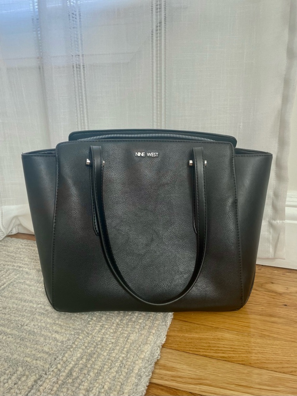 Nine West Black Structured Leather Tote